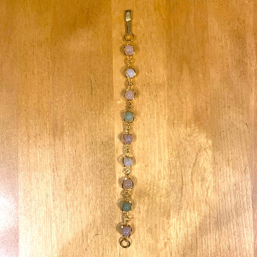 Gold tone multicolor glass beaded bracelet